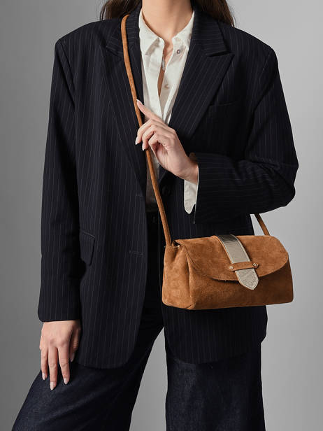Sac Bandoulière M Agnes Cuir Velours Etrier Marron agnes EAGV205M vue secondaire 2